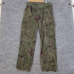 Jet Lag Cargo Pants Mens 32x34 Green Tropical Canvas Belted Y2K Baggy Streetwear